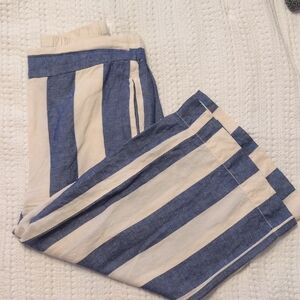 Madewell Blue and Cream Striped Cropped pant